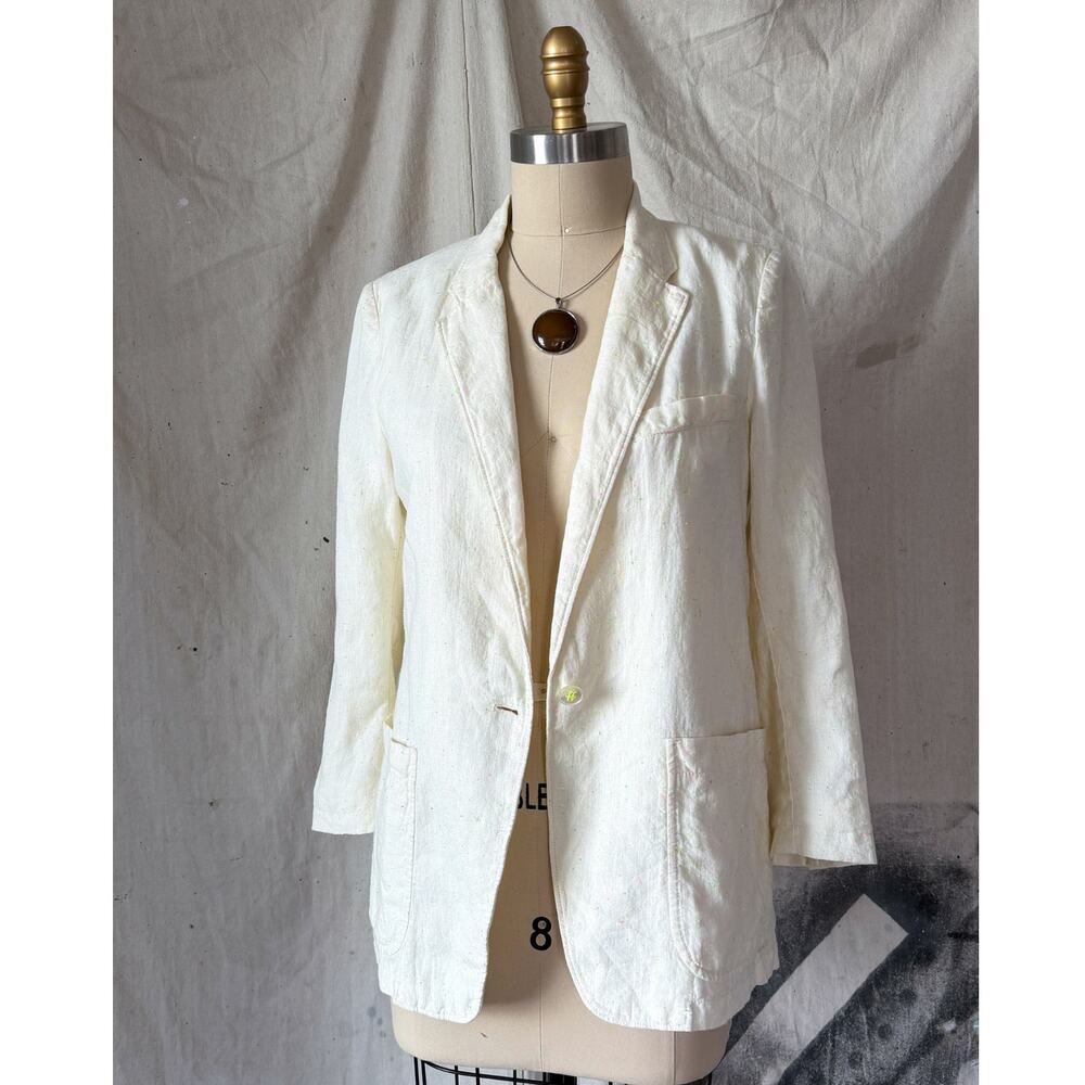 Forte forte Linen Confetti Speckled Cream Blazer Jacket Cream Neon Yellow Green - Picture 3 of 13